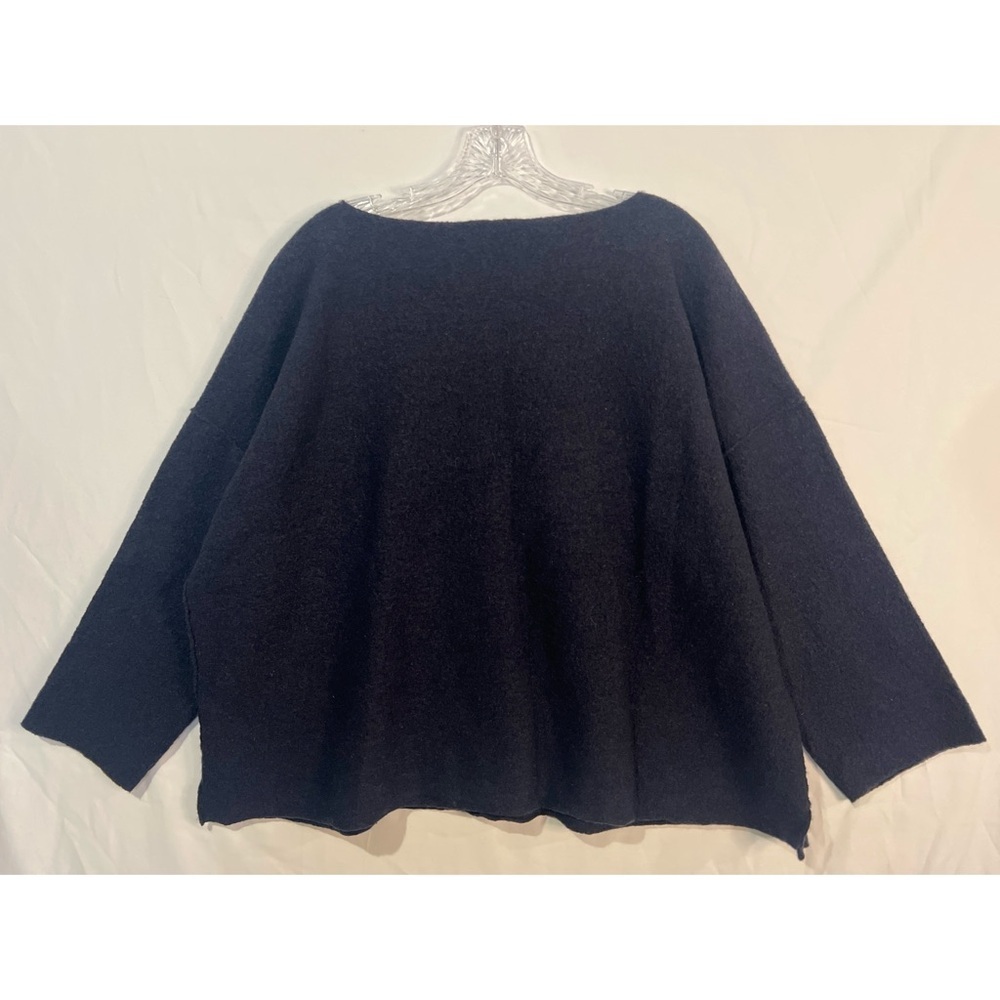 Eileen Fisher Lightweight Boiled Wool Bateau Neck Top Women’s Blue Large - Picture 3 of 10